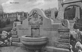 Alte Ansichtskarte St. Gallen, Brunnen, F. Huber, ca. 1920