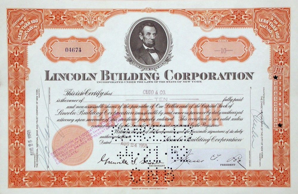 Documenti: Lincoln Building Corporation - 1950 – Usato da Solothurn venduto da Sgasche