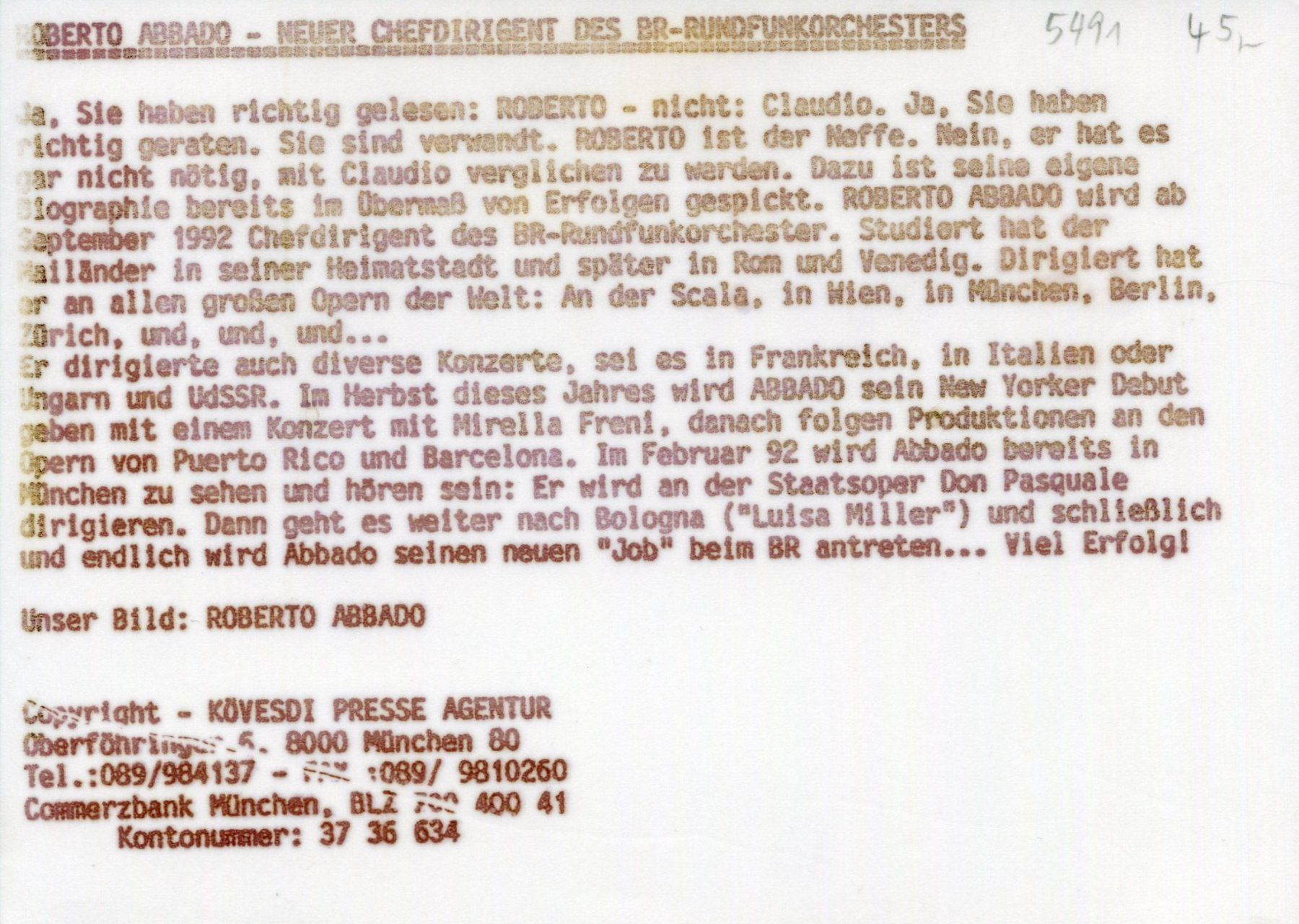 Autografi: Robert Abbado  -  italienischer Dirigent – Usato da Röthenbach i. E. venduto da Heureka5 1