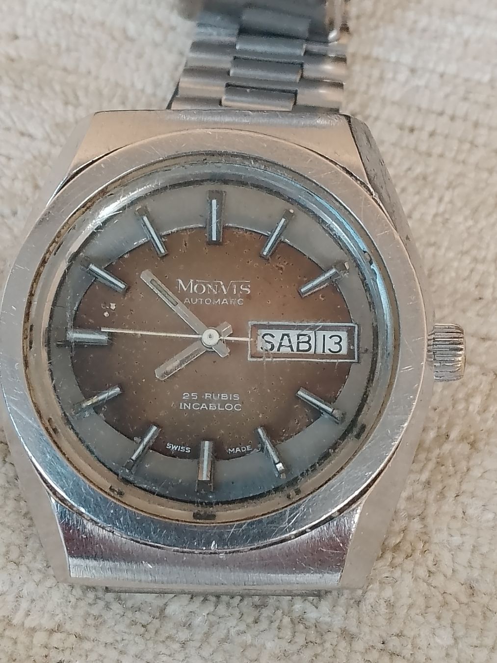 Swiss Uhren: Monvis Sub Automatic vintage 37mm läuft  – Gebraucht aus Agno von sam2608