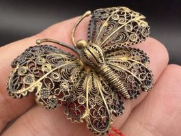 Antike Schmetterlingsnadel filigran 925 Silber