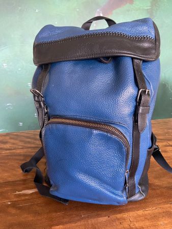 COACH Leder-Rucksack mit Laptop-Fach blau/schwarz