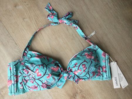 Haut de bikini turquoise & fleurs ESPRIT, taille 44/90B, NEW