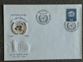 U.N. GENF 1965 UMSCHLAG: 20 ANNIVERSAIRE 1945-1965 Jubiläum