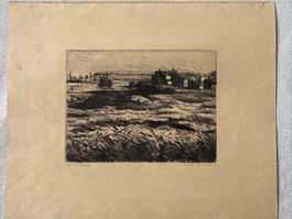 Gravure originale signée Aurèle Barraud, "le Bourget"