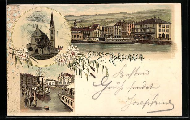 Cartes postales: Litho Rorschach, Uferpartie mit Dampfer, – D'occasion à Berlin par bartko-reher