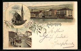 Litho Rorschach, Uferpartie mit Dampfer,