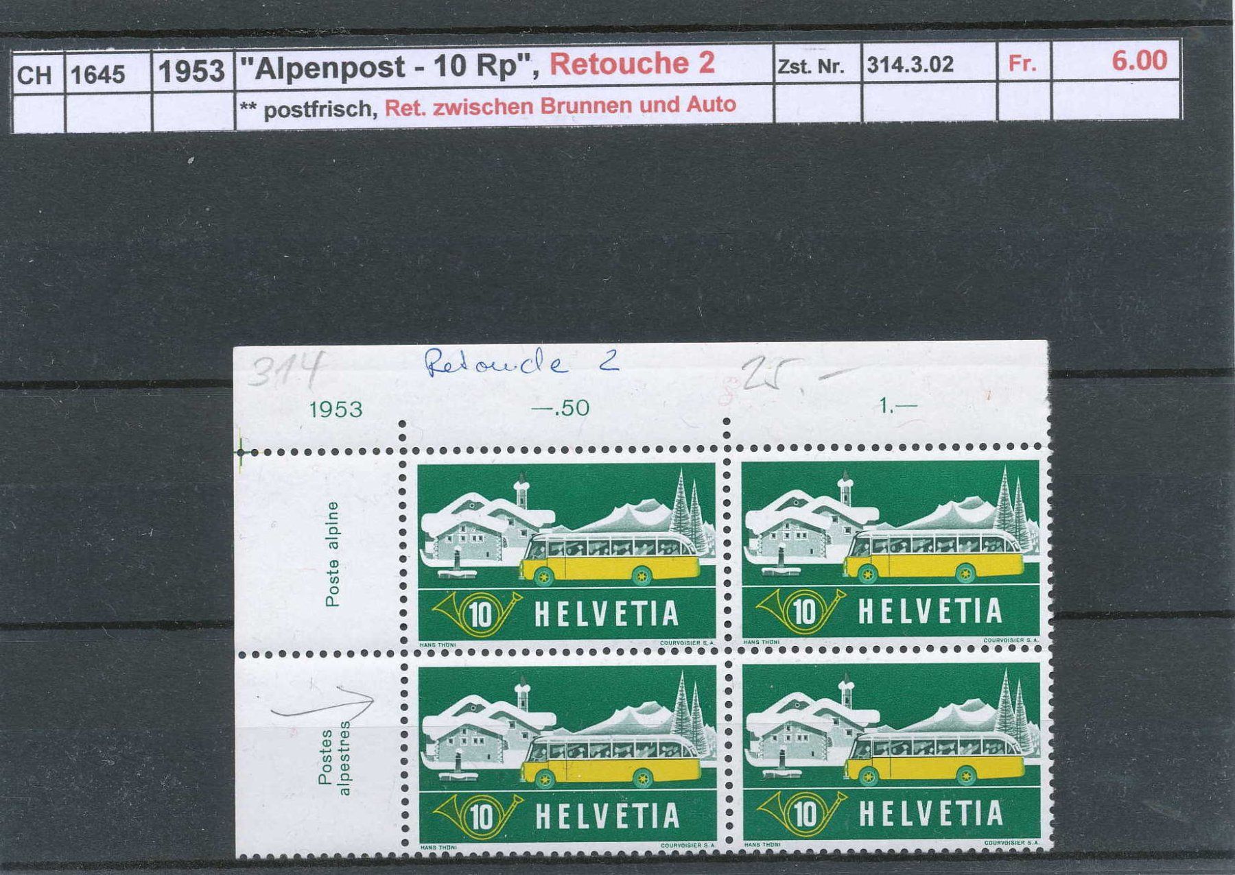 Tutti i francobolli: 1953 "Alpenpost", Retouche 2, ** postfrisch – Nuovo (secondo la descrizione) da Winterthur venduto da Zupogeru 1
