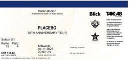 2 Placebo Tickets Hallenstadion Zurich 04.11.2026 1 Platz