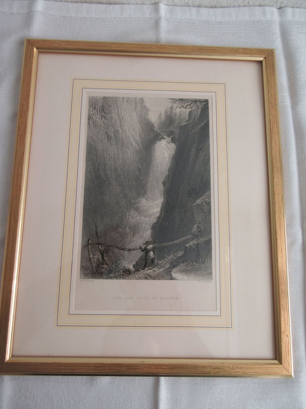 Incisioni: Stahlstich Aarefall bei Handegg W. Bartlett, 1836 – Usato da Binningen venduto da tempipassati