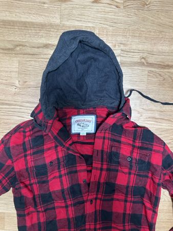 American Eagle Karojacke mit Kapuze rot schwarz Gr M