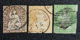SWITZERLAND 1854 à 1857: «Strubeli», 3 timbres, oblitérés