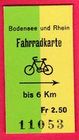 KARTON FAHRRADKARTE BIS 6 Km, BODENSEE UND RHEIN, UNGEBRAUCH