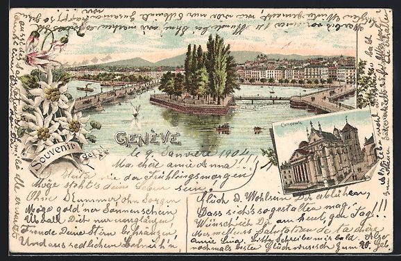 Cartoline postali: Litho Genève, Cathédrale, vue généra – Usato da Berlin venduto da bartko-reher