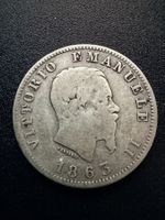 1 Lira 1863 Italia Vitorio Emanuele II Silbermünze 835/1000