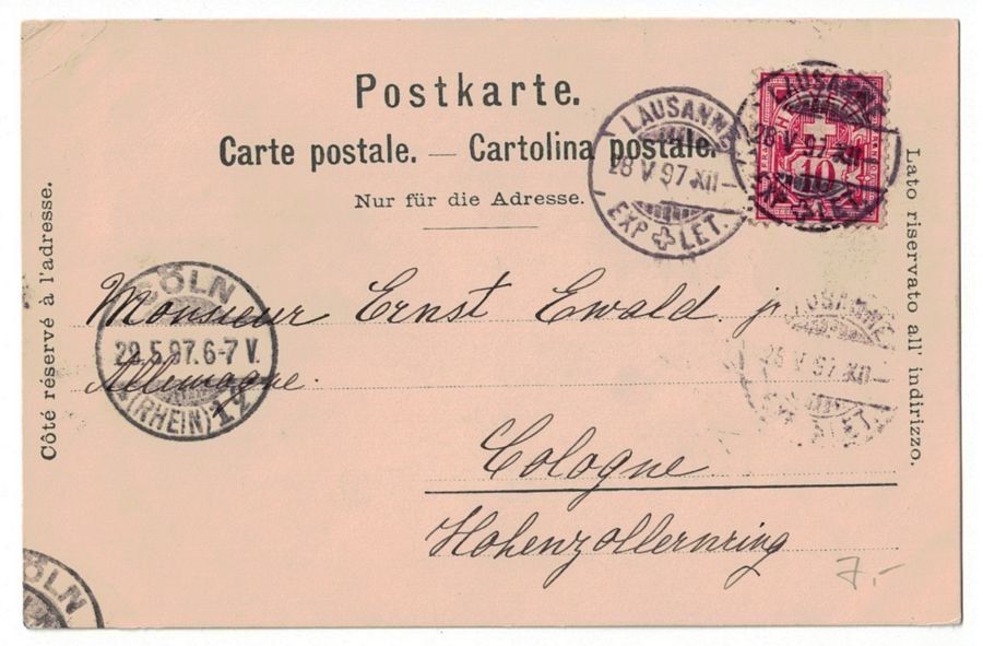 Cartoline postali: Lausanne, précurseur, vue générale, circulée 1897 – Usato da Frauenfeld venduto da POML 1