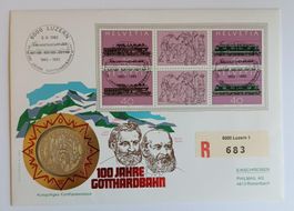 Numisbrief 100 Jahre Gotthardbahn mit 5 Fr. Münze ab 1 Fr. !