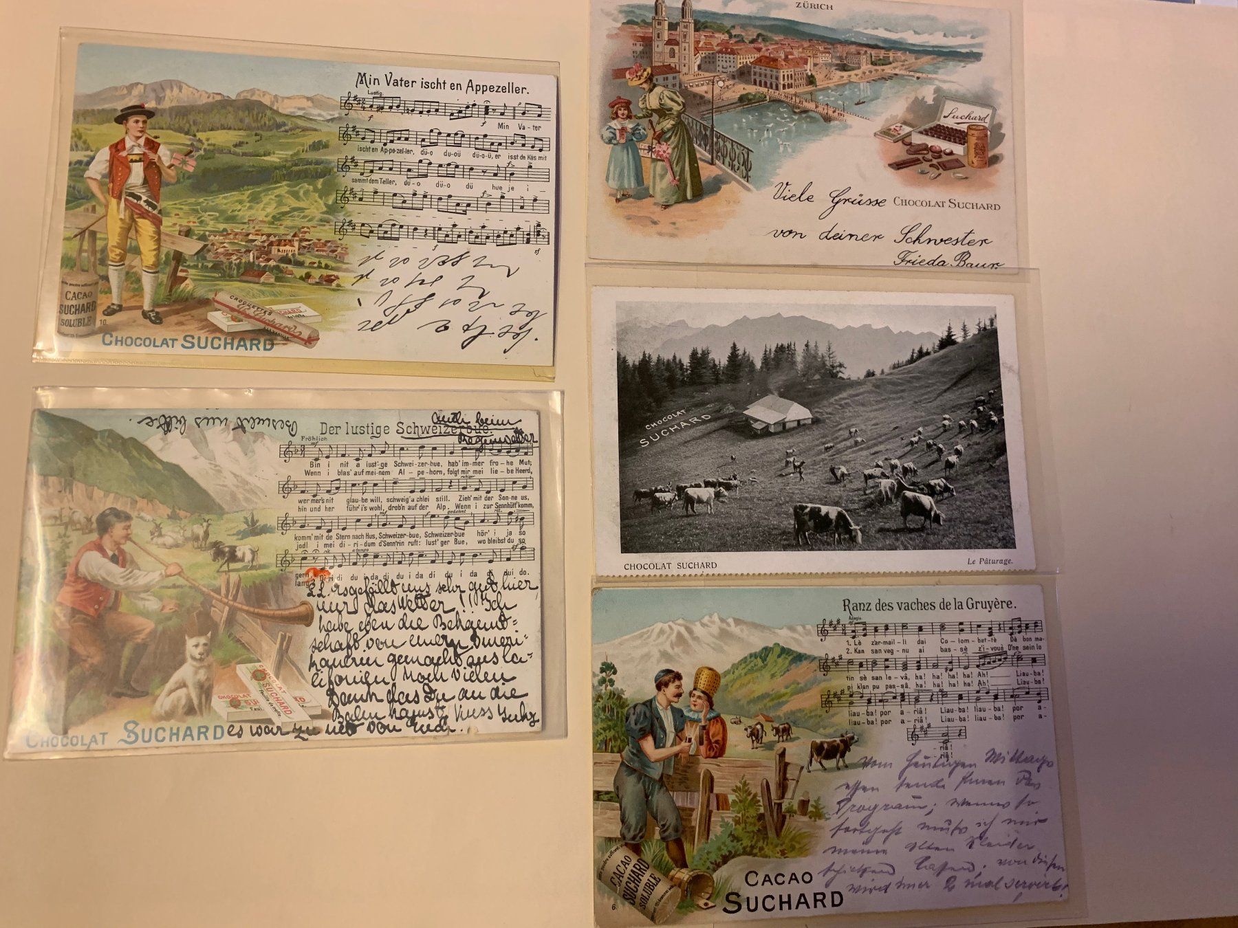 Cartoline postali: 5 AK - CHOCOLAT SUCHARD / 3 AK mit LIEDER-TEXT ! – Usato da Hedingen venduto da Wowi