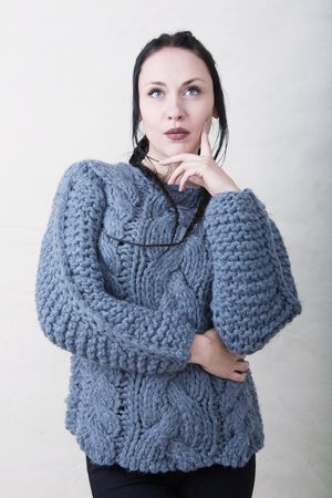 Neue designer handgemachte wollen chunky pullover, große S