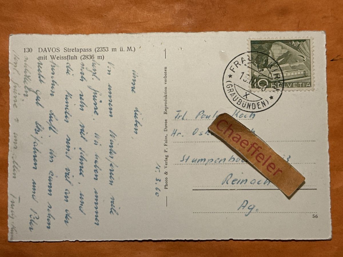 Ansichtskarten: 1960 Davos Strelapass mit Weissfluh. – Gebraucht aus Zürich von Chaeffeler 1