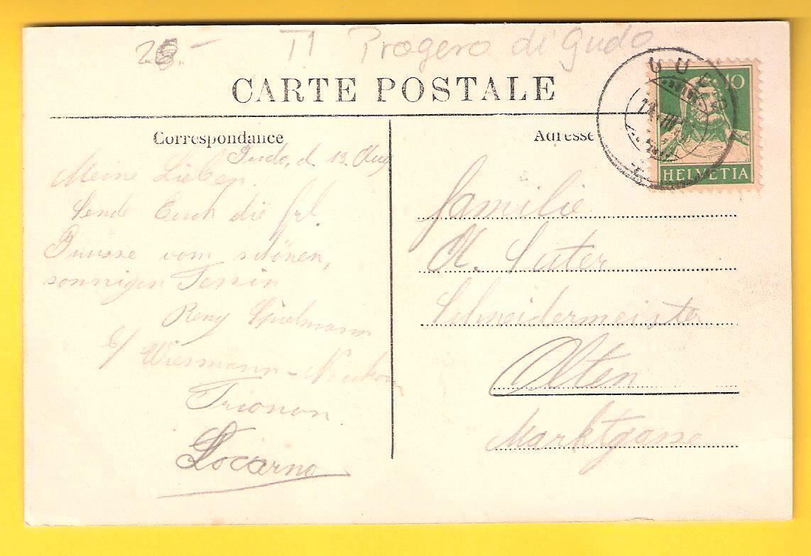 Cartoline postali: 13.3.1923?  Luftbild von Progero di Gudo – Usato da Zürich venduto da Hagliweg 2