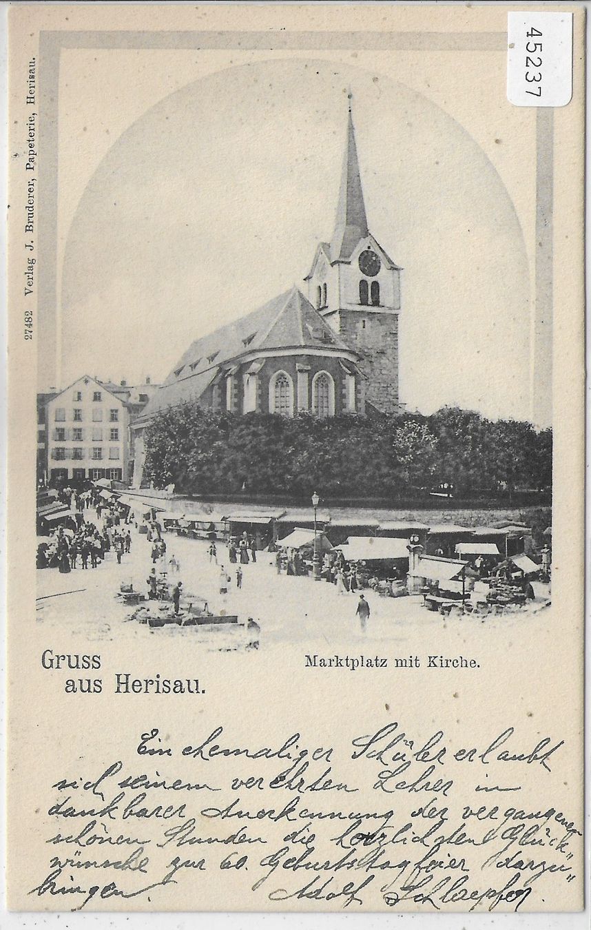 Cartoline postali: Gruss aus Herisau - Marktplatz mit Kirche – Usato da Ettingen venduto da Kartenplanet