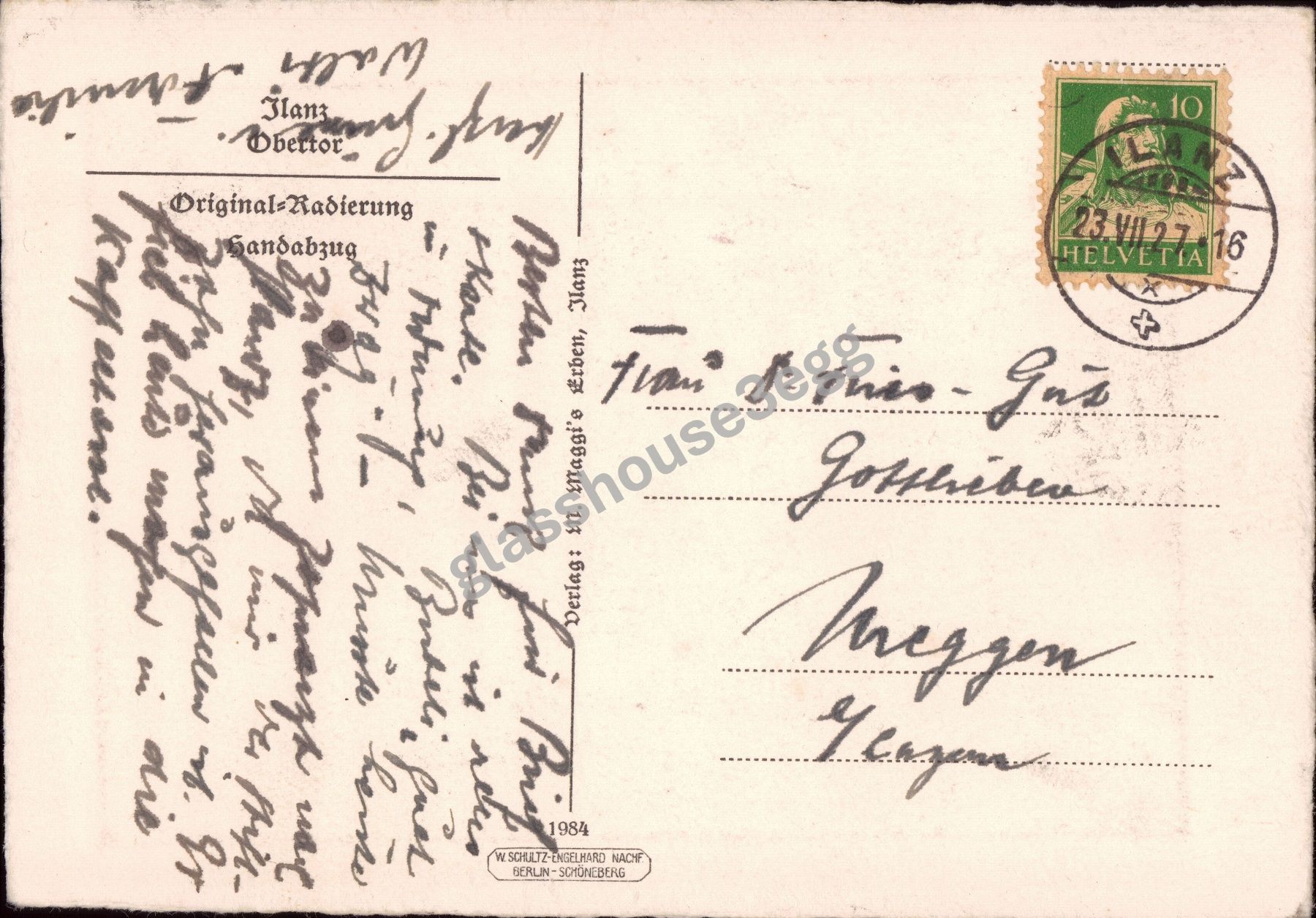 Cartoline postali: AK 1927 Ilanz Obertor – Usato da Eggersriet venduto da glasshouse3egg 1