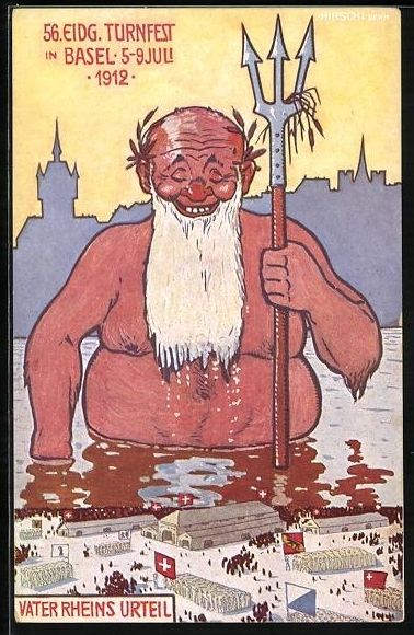Cartoline postali: Basel, 56. Eidg. Turnfest 1912, Vater Rh – Usato da Berlin venduto da bartko-reher