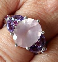 Ring Silber mit Rosenquarz, Amethyst und Rhodolith