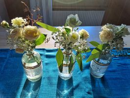 Boho 3er Set Flaschen, Tischdeko, Hochzeit, Vintage