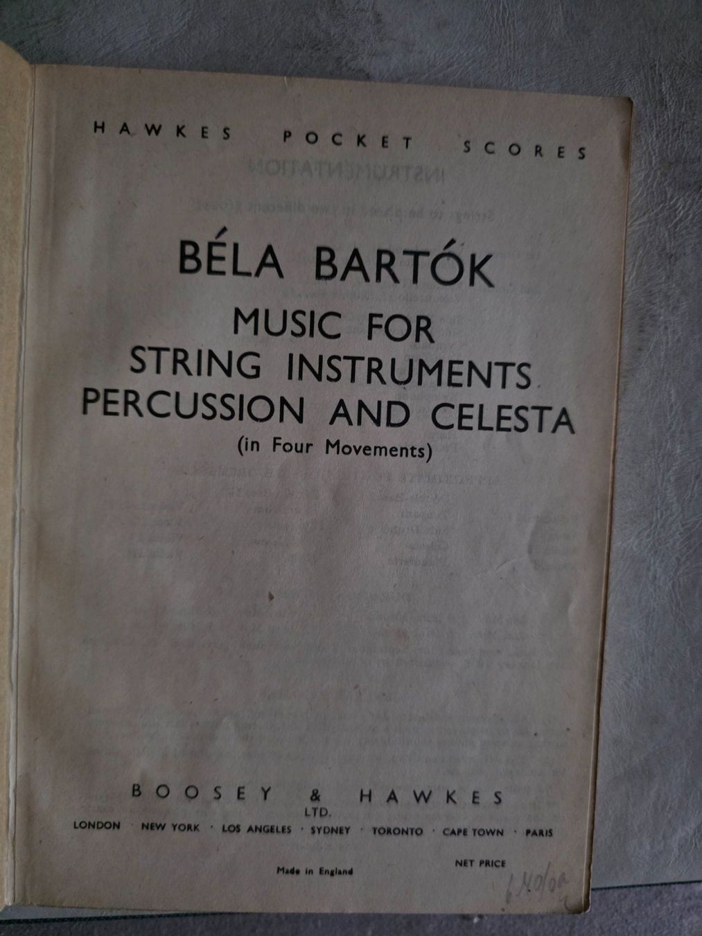 Libri: Bela Bartok - Hawkes Pocket Scores  609 - 1939 – Usato da Walterswil BE venduto da Lonitti 2