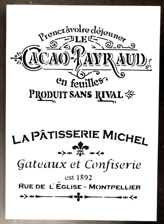 Shabby Chic Schablone A4 - Französischer Text Für Möbel & Stoff