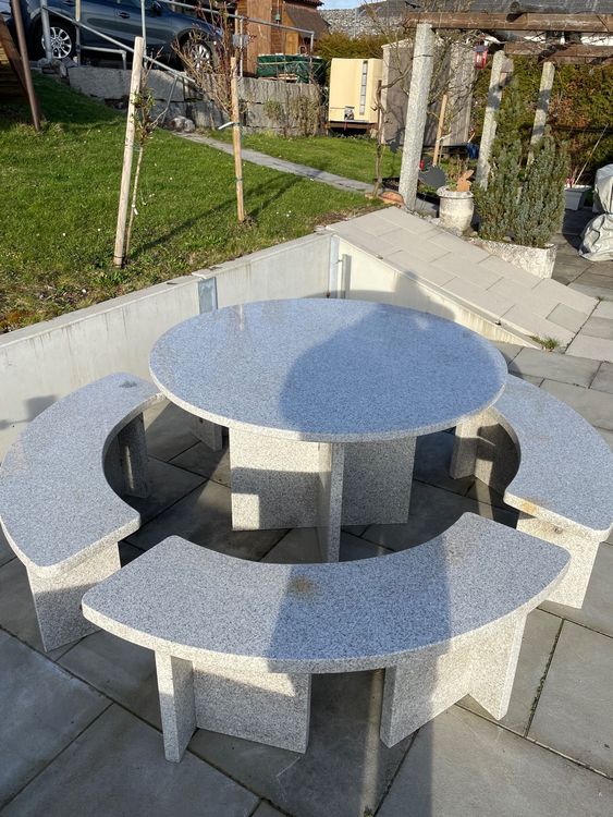 Garten Granittisch Steintisch mit 4 Sitzbänke Kaufen auf Ricardo