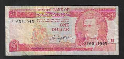 Banknoten: Barbados  1  Dollar  Gebraucht – Gebraucht aus Gordola von coinsandnotes