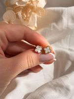 Gold Earrings 585 Cloverleaf Mother of Pearl Studs NEW