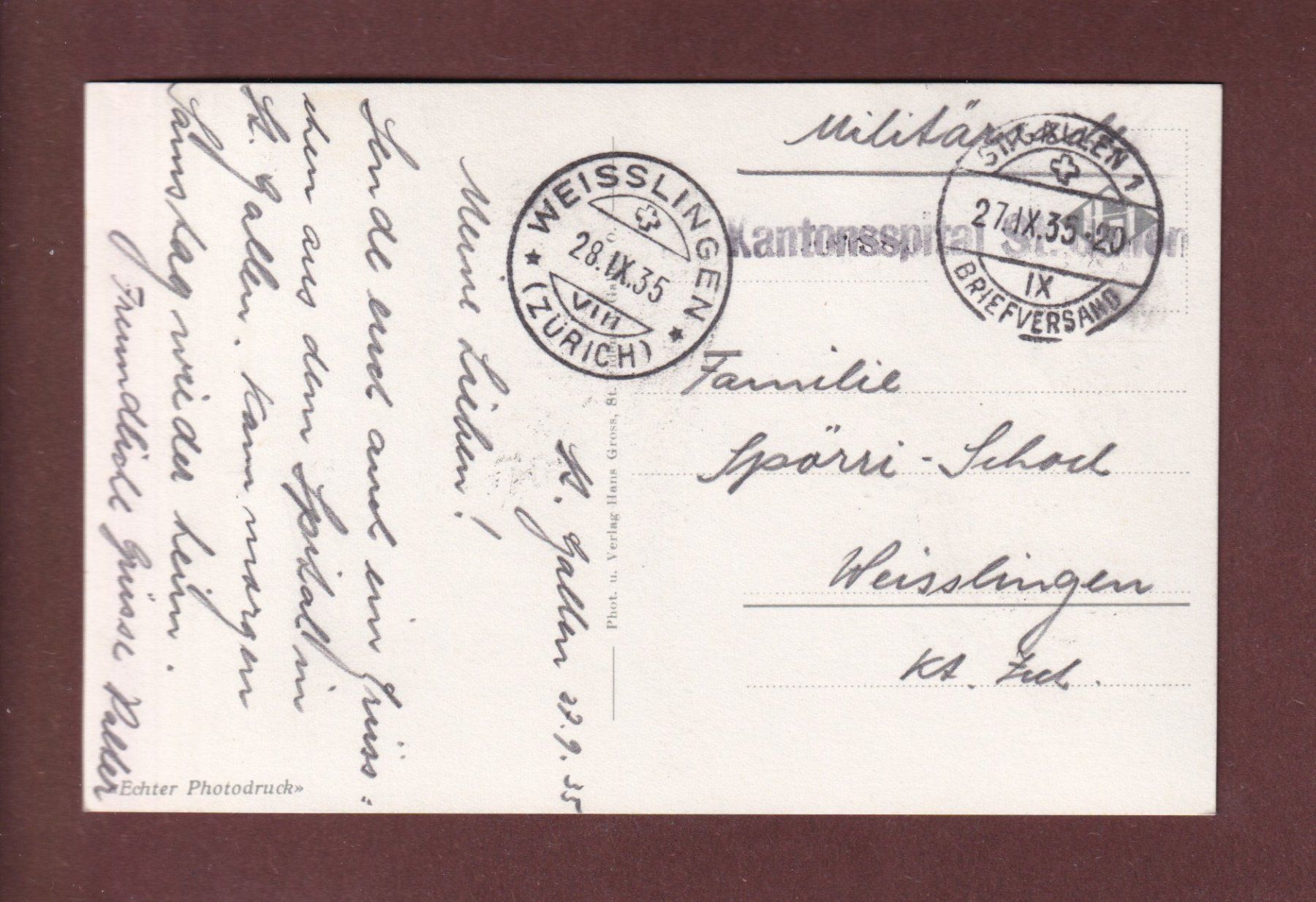 Ansichtskarten: ST. GALLEN - Kantonsspital - 1935 Feldpost – Gebraucht aus Pully von nicecards-shop 1