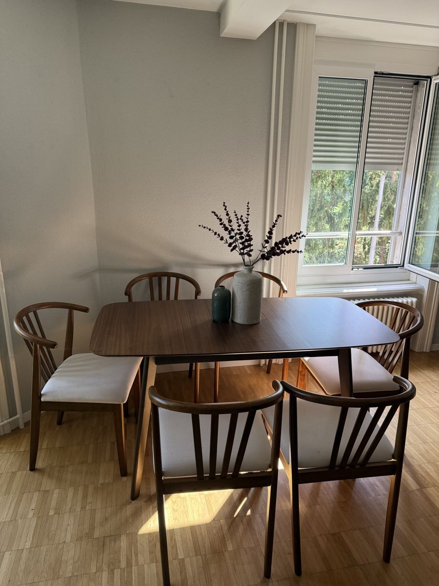 Beliani Set di tavolo e panche: Extendable Dining Table with 6 Chairs – Dark Wood – Usato da Zürich venduto da alv_8v9b 2