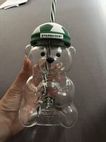 Starbucks Bären Glas mit Deckel und Strohhalm 591ml neu