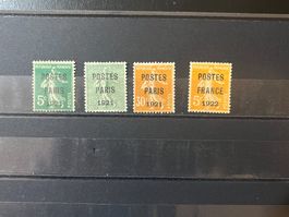 () Préoblitérés Semeuse 1921 5c, 15c, 30c et 1922 5c (*)