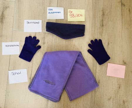 Lila Winterset Schal, Handschuhe, Stirnband Gr. 98/104
