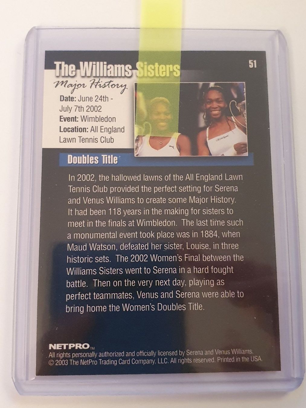 Carte collezionabili: Serena + Venus Williams 2003 Rookie – Usato da Oberdorf BL venduto da BaldenEagle 1