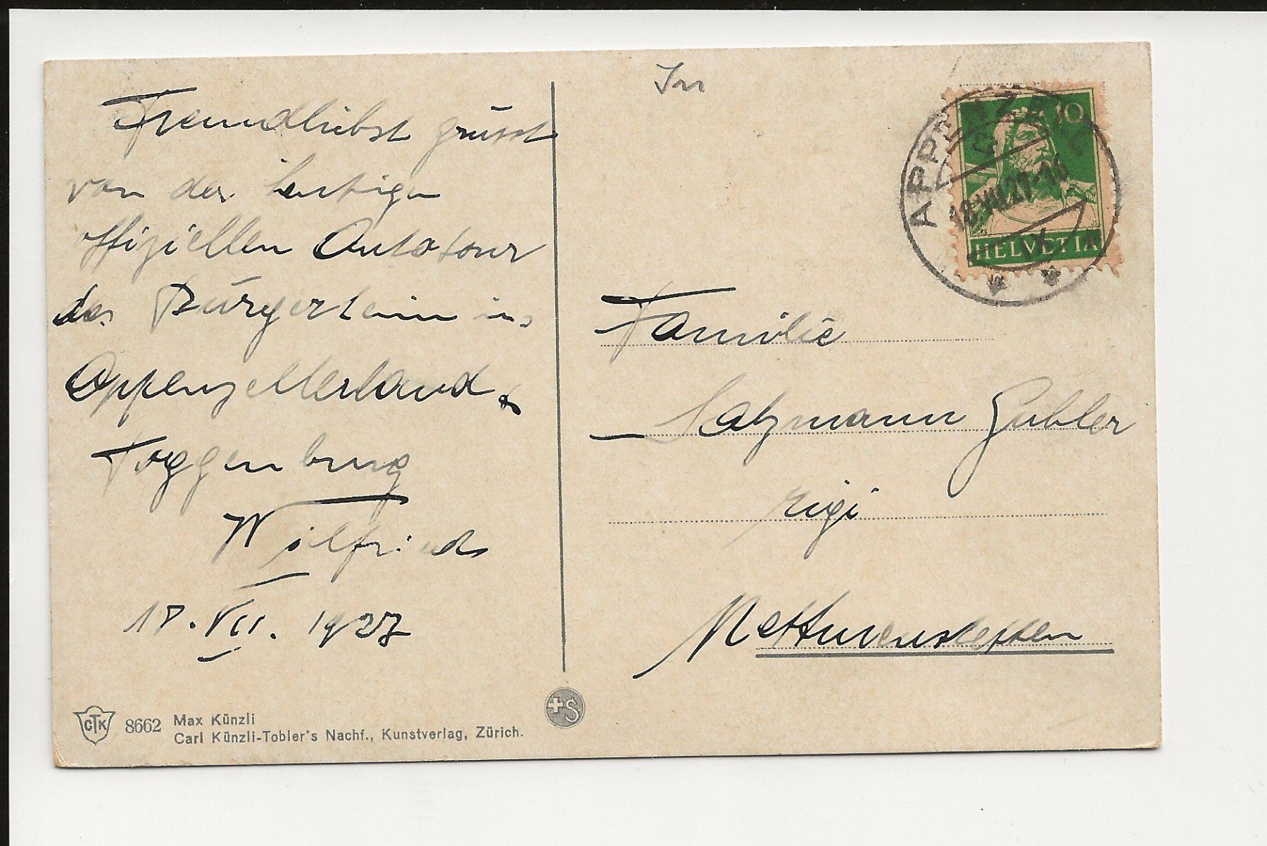 Ansichtskarten: AK 1927 Appenzell 👌 – Gebraucht aus Greifensee von 315WDO 1