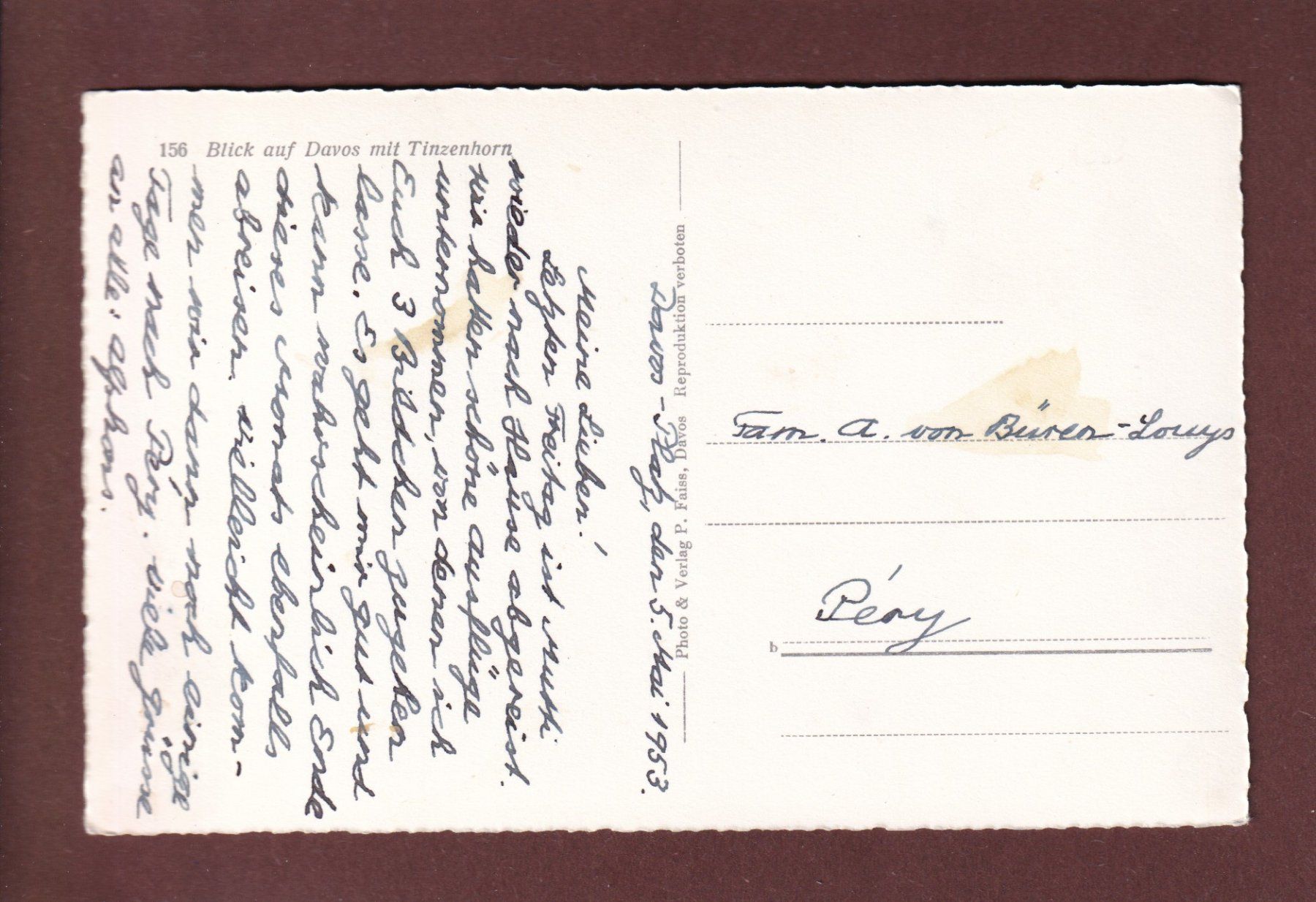 Cartoline postali: DAVOS - Tinzenhorn - 1953 – Usato da Pully venduto da nicecards 1