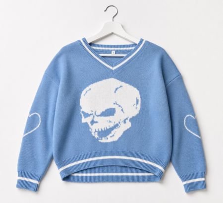 Damen Pullover blau mit Totenkopf Motiv Grösse S