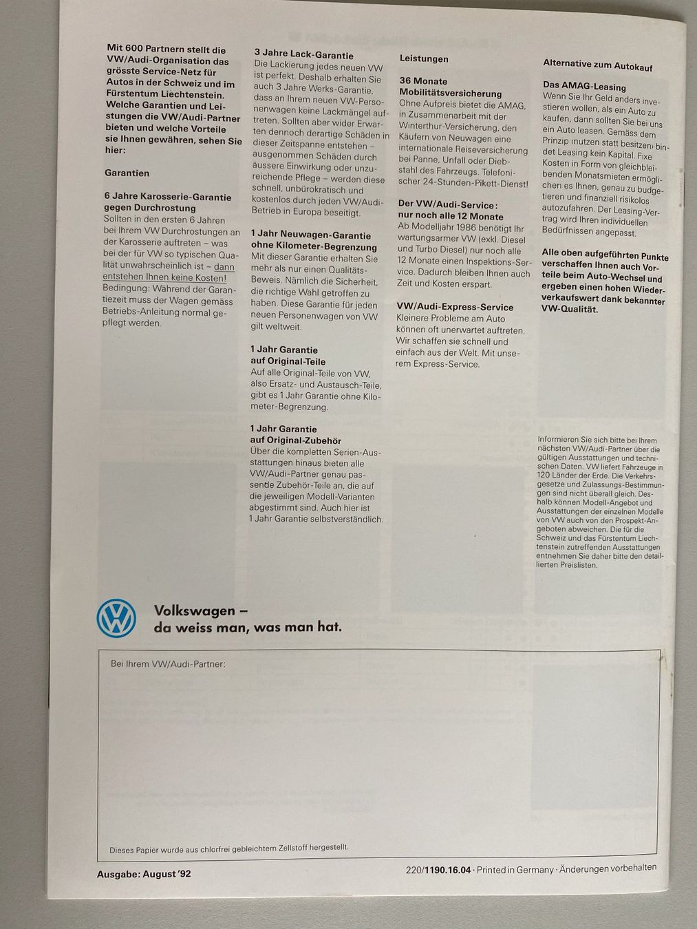 Zeitschriften & Magazine: Der Passat Syncro Magazin (1992) – Gebraucht aus Alpnach-Dorf von Hess-Automobile 4