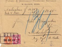 Nachnahme Bahnpoststempel BERN nach Niederhelfenschwil 1888