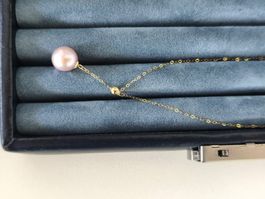 Sehr feine Goldkette 750er Halskette süsswssser Perle rosa 