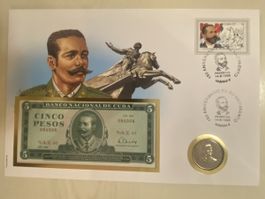 Banknotenbrief mit Münze - Cuba