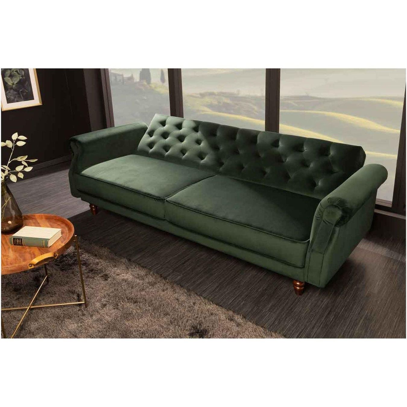 Sofas: Schlafsofa Chesterfield grün Samt 220cm – Neu und originalverpackt aus Winterthur von  3