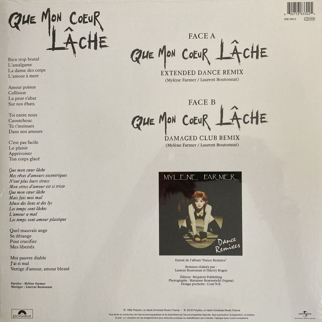 Schallplatten: MYLENE FARMER - QUE MON COEUR LACHE – Neu und originalverpackt aus Bottens von hotter-than-hell 1